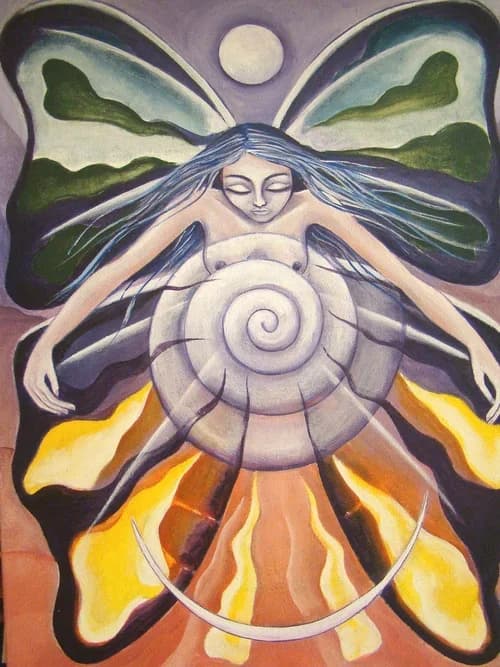 female transformation — painting by Ximena Xaguar